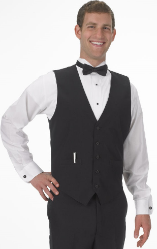 Banquet Server Uniform Package with Lay Down Collar Dress Shirt, Classic Necktie, and Vest