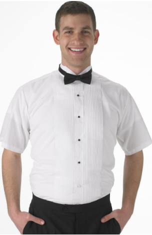 Boys wing tip tuxedo shirt in white with pleated front for formal events