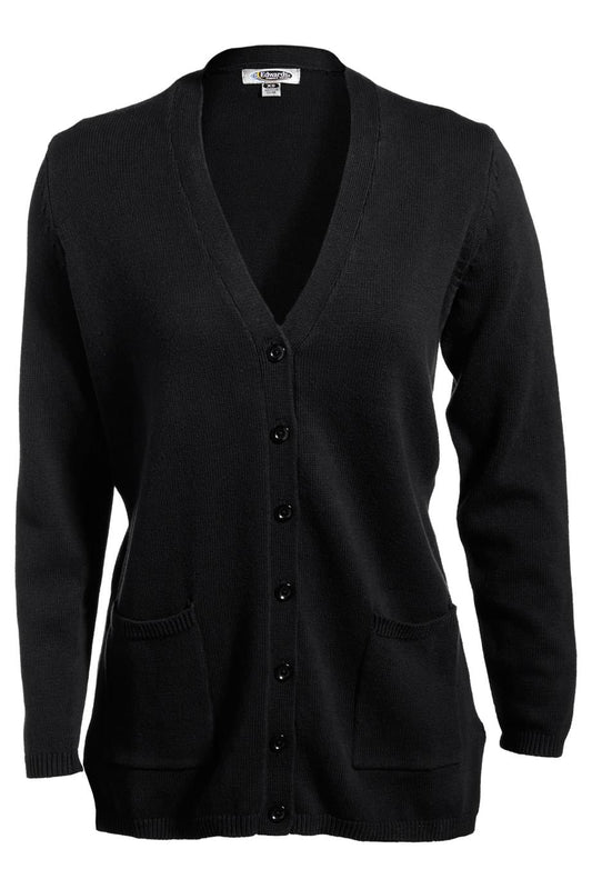 Ladies' V-Neck Jersey Knit Long Cardigan Sweater with Pockets