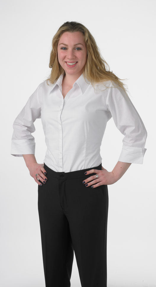Ladies V-Neck 3/4 Sleeve Form Fitted Dress Shirt Prodigy Uniforms - Catering & Hospitality Uniforms Ladies V-Neck 3/4 Sleeve Form Fitted Dress Shirt Prodigy Uniforms - Catering & Hospitality Uniforms