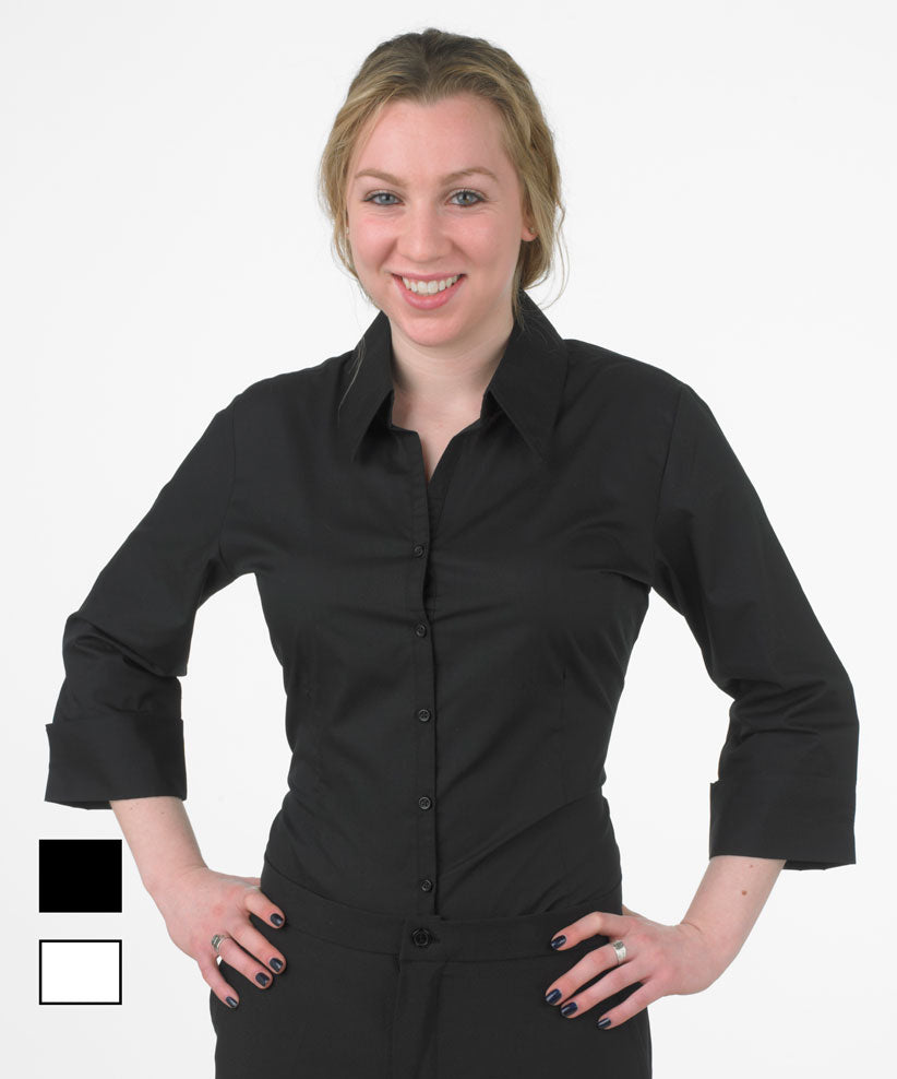 Ladies V-Neck 3/4 Sleeve Form Fitted Dress Shirt – Prodigy Uniforms