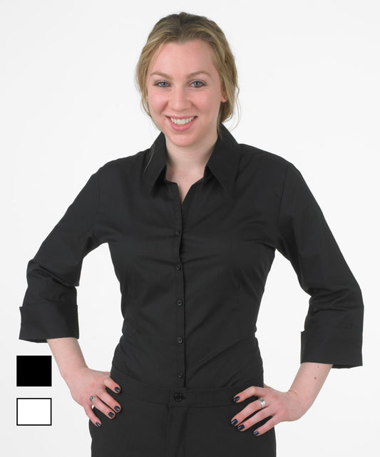 Ladies 3/4 Sleeve Form Fitted Dress Shirt