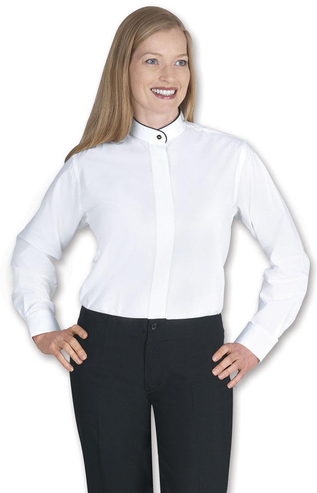 Banded Collar Shirt with Black Piping