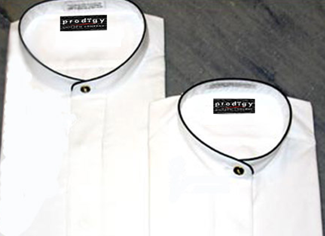Banded Collar Shirt with Black Piping